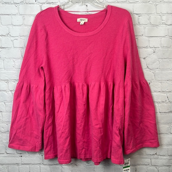 Style & Co Berry Pink Bell Sleeve Sweater Sizes Large & XL - Picture 2 of 5